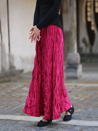 XITAO Pleated Female Elastic Waist Skirt Solid Color Loose Fashion Casual A-line Temperament Ankle Length Women Skirt ZYY1044