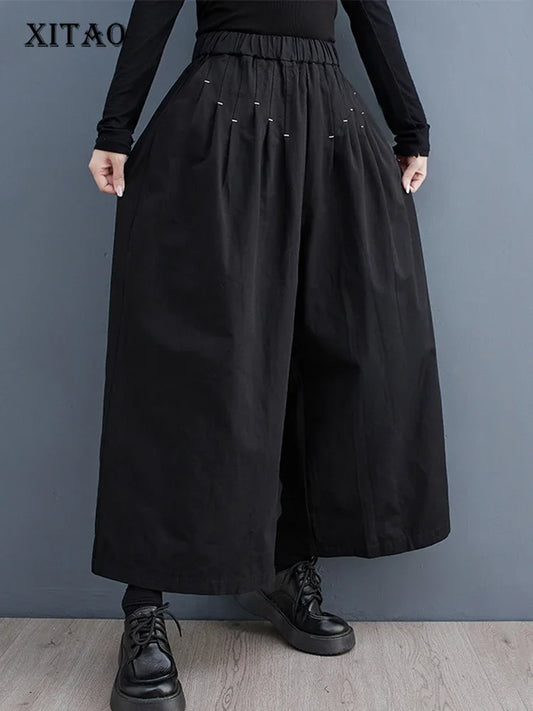 XITAO Loose Casual Ankle Length Pants Elastic Waist Simplicity Fashion Appear Thin Spring Women Wide Leg Pants DMJ2582