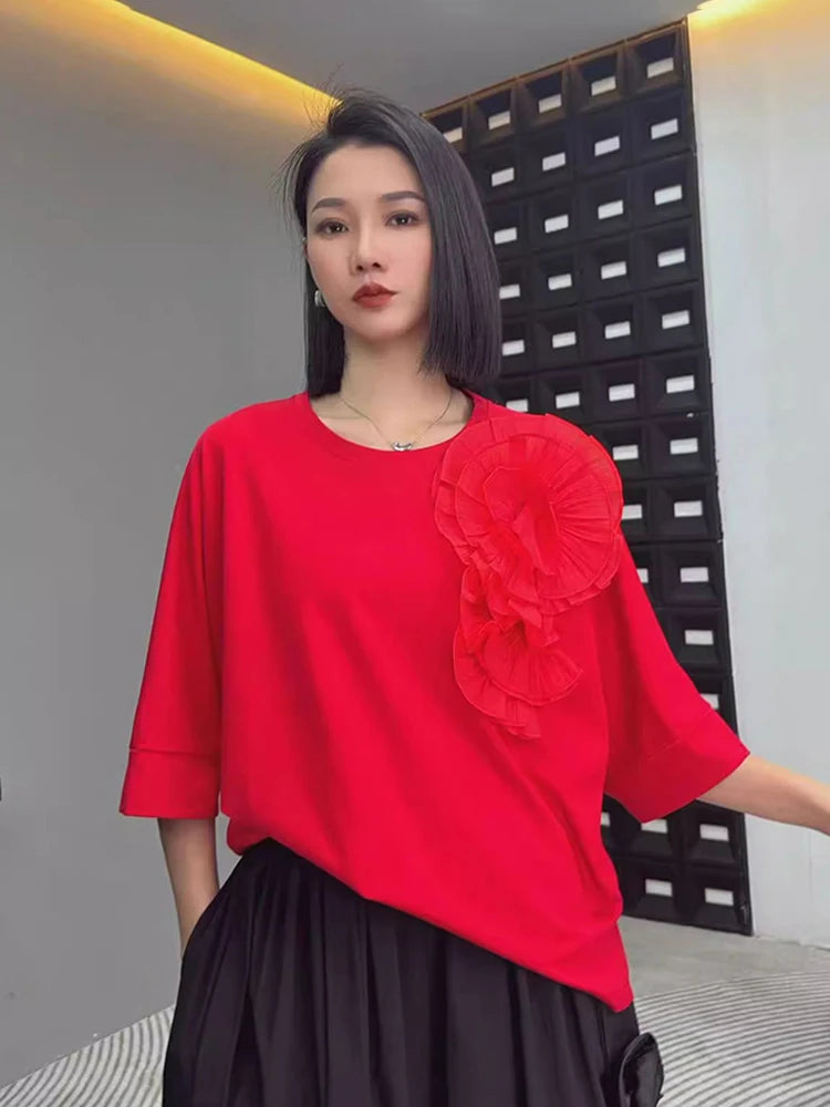 XITAO Loose O-neck Floret Female T-Shirts Fashion Trend Batwing Sleeve Women Spring New Temperament Patchwork Top LYD1525