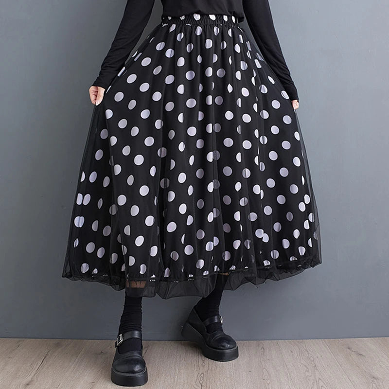 XITAO Loose Gauze Print Skirt Simplicity All-match Elastic Waist Women Autumn New Casual Temperament A-line Skirt HJF5084