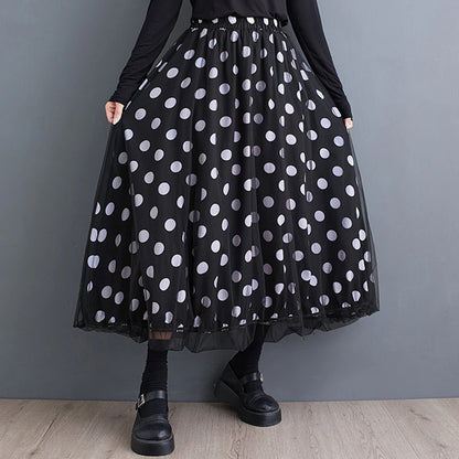 XITAO Loose Gauze Print Skirt Simplicity All-match Elastic Waist Women Autumn New Casual Temperament A-line Skirt HJF5084