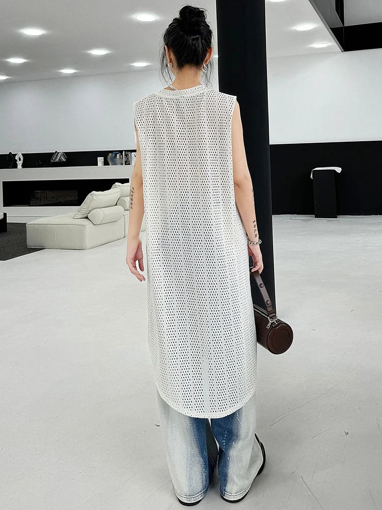 XITAO Hollow Out Sleeveless Solid Color Dress O-neck Loose Casual All-match Pullover Simplicity Women New Line Dress DMJ4117