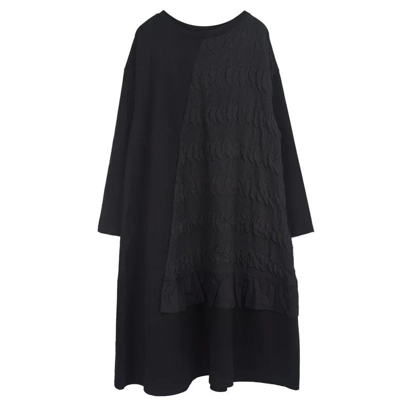 XITAO Pleated Hem Dress Fashion Pullover Black Small Fresh Patchwork Goddess Fan Casual Style Spring Loose Dress WLD8956