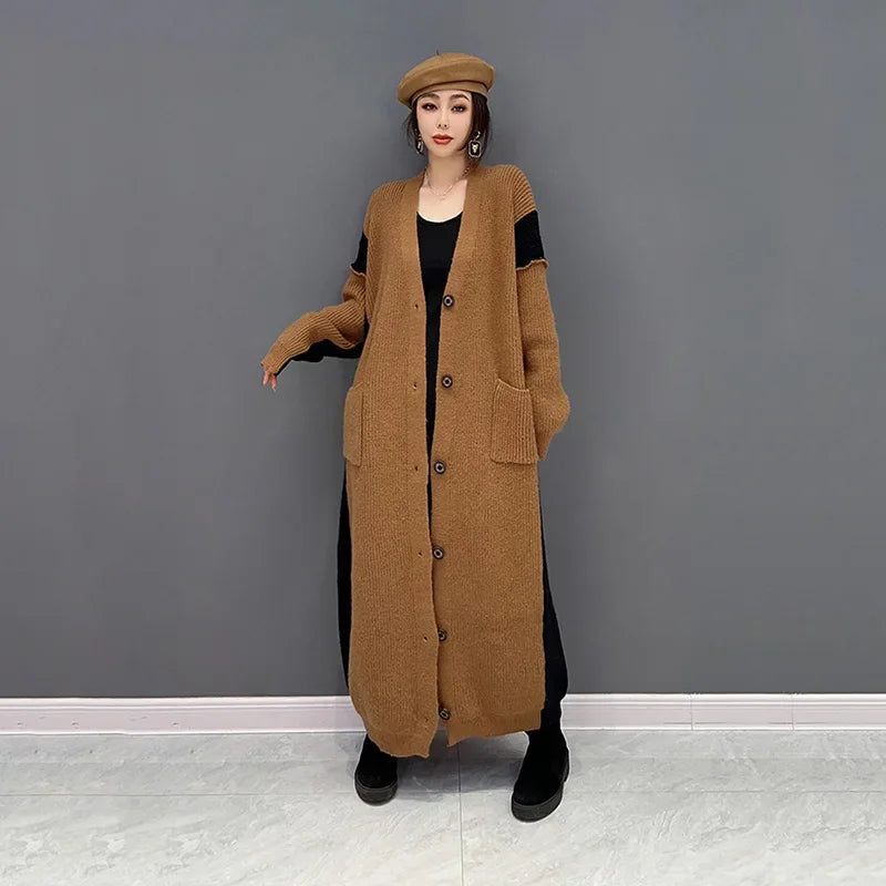 XITAO Casual Long Knitting Cardigan Contrast Color Loose Casual Contrast Color Women Sweater Coat Spring All-match New WLD10176