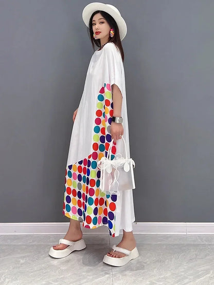 XITAO Pot Dress Fashion Pullover Goddess Fan Casual Style Print Pattern 2024 Summer Minority Loose Mid Calf Dress WMD6195