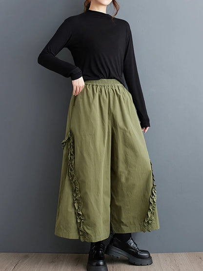 XITAO Edible Tree Fungus Elastic Waist Ankle Length Pants Loose Casual Solid Color 2024 Autumn Women New Wide Leg Pants ZY8906