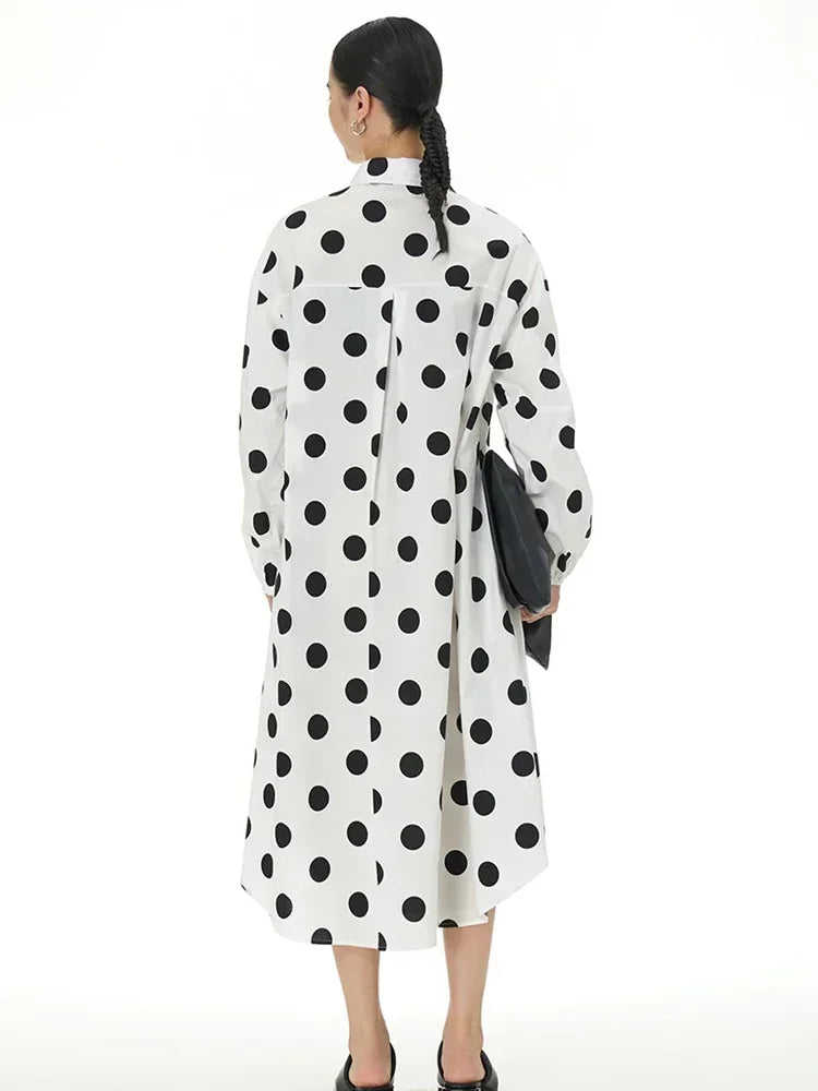 XITAO Dot Print Shirt Dress Loose Fashion Long Sleeve Turn-down Collar Women Casual Dress 2024 Spring Summer Simplicity DMJ2596