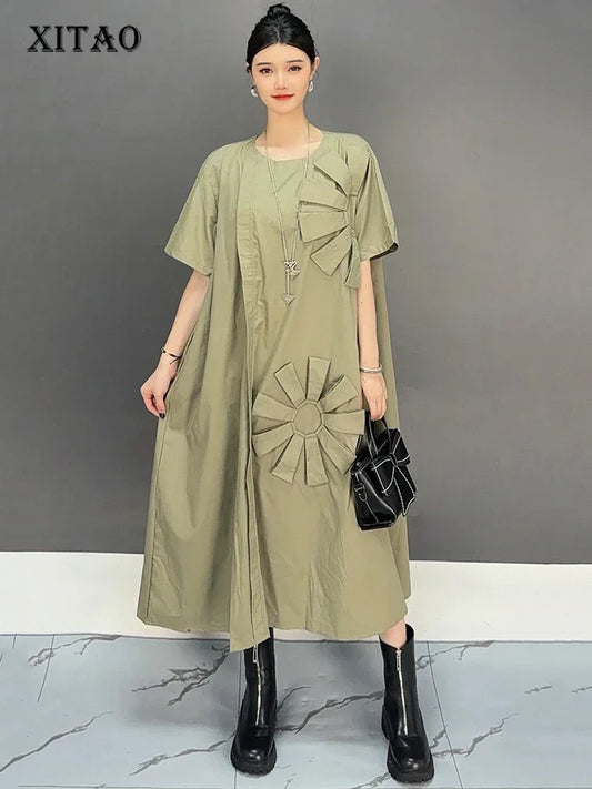 XITAO Casual Patchwork O-neck Dress Trend Solid Color All-match Women Autumn New Simplicity Loose Temperament Dress GYX1013