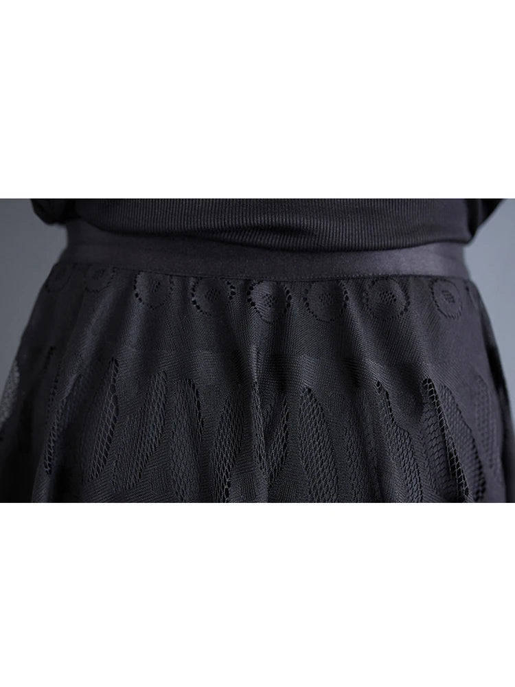 XITAO Black Lace Loose Female Skirts Casual 2024 Autumn A-line Elastic Waist Female All Match Ankle Length Skirt GYX1077