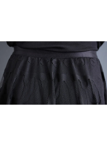 XITAO Black Lace Loose Female Skirts Casual 2024 Autumn A-line Elastic Waist Female All Match Ankle Length Skirt GYX1077