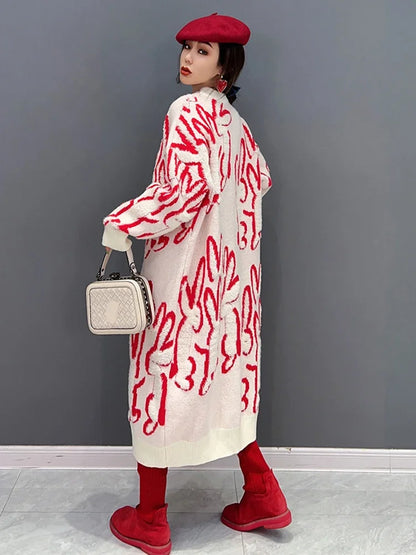 XITAO Women Print Knitted Dress Personality Fashion Loose O-neck Full Sleeve Casual Dress Korea 2024 Spring New Arrival FBB1287