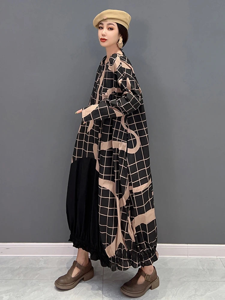 XITAO O-neck Plaid Irregular Dress Full Sleeve Korea Personality Pullover Fashion Loose Women Goddess Fan Casual FBB1573