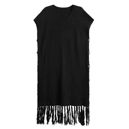 XITAO Tassel O-neck Half Sleeve A-line Dress Casual Mid-calf Pullover Hong Kong Knitting Solid Color Autumn Female Dress GYX1702