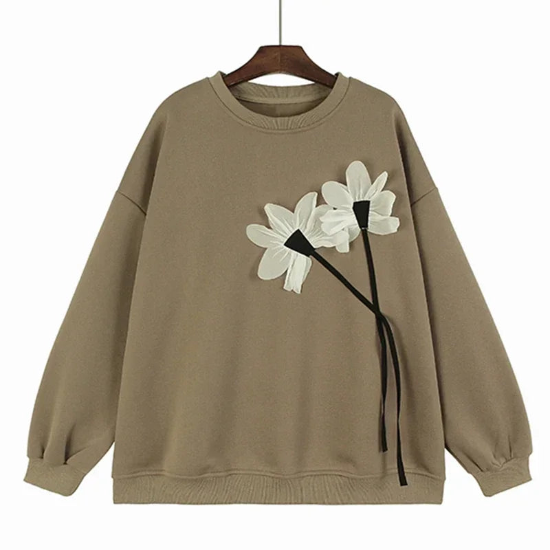 XITAO O-neck Casual Sweatshirt Three Dimensional Decoration Loose Fashion All-match 2024 Spring Women New Sweatshirt DMJ3153