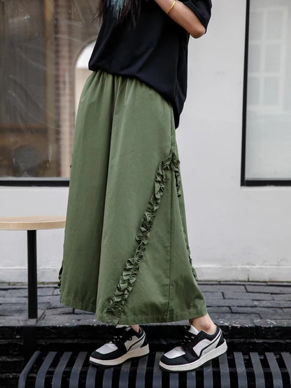 XITAO Loose Solid Color Wide Leg Pants Personality Edible Tree Fungus Spring Summer New Ankle Length Women Pants GJ1008