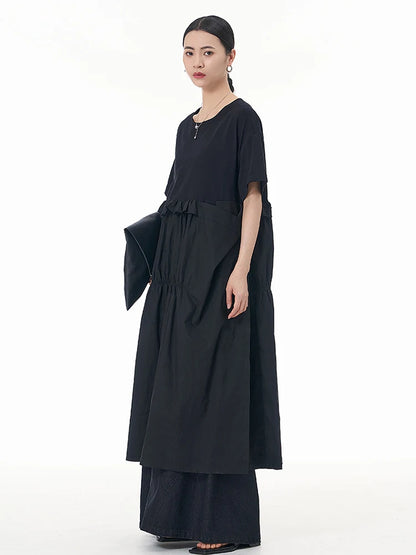 XITAO Casual Folds Dress High Opening Seam Patchwork Solid Color Loose Fashion Simplicity Women Summer New Dress  HQQ2333