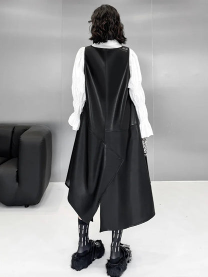 XITAO Casual Loose A-line V-neck Mid-calf Irregular Fashion Sleeveless Temperament Thin Pullover Autumn Women Dress ZYY1081