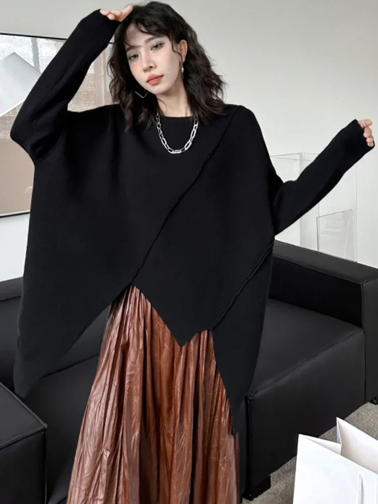 XITAO O-neck Full Sleeve Knitting Sweaters Loose Personality Irregular Fashion Solid Color Spring Women New Sweaters LYD1275