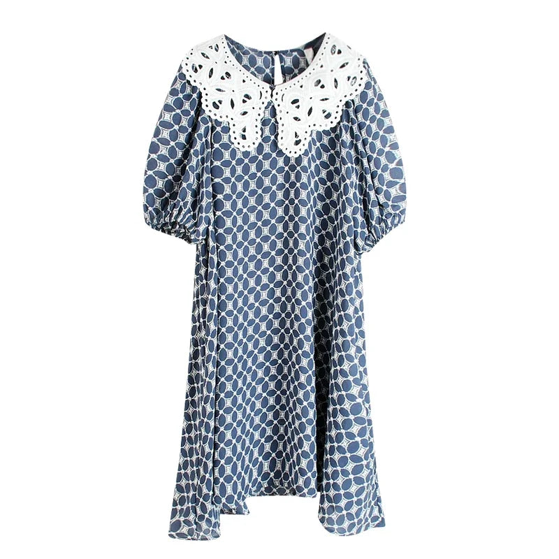 XITAO Print Pattern Dress Women Spring Casual Fashion New Style Temperament Peter Pan Collar Short Sleeve Dress ZP1572