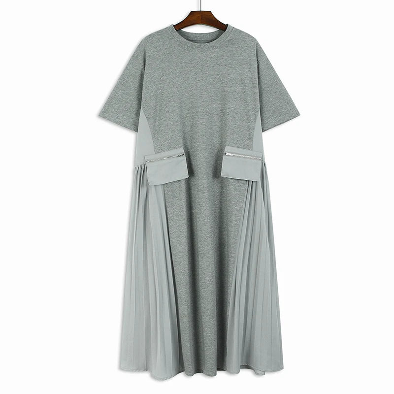 XITAO Casual Pleated Dress Patchwork Solid Color Pullover Zipper Korea Slim Spring Fashion Women New A-line Dress LYD1719