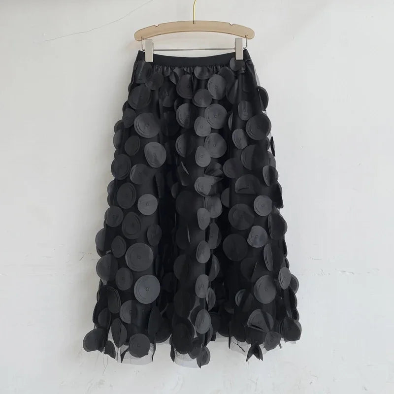 XITAO Patchwork Mesh Skirt Polka Dot Solid Color Women Fashion Spring Korea Simplicity Casual Loose A-line Skirt DMJ4091