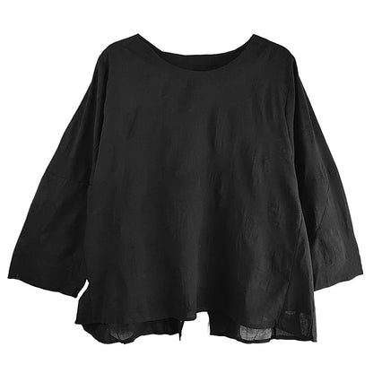 XITAO O-neck Three Quarter Sleeve T-shirt Solid Color Simplicity All-match Irregular Casual 2024 Autumn Women New Top GJ1071