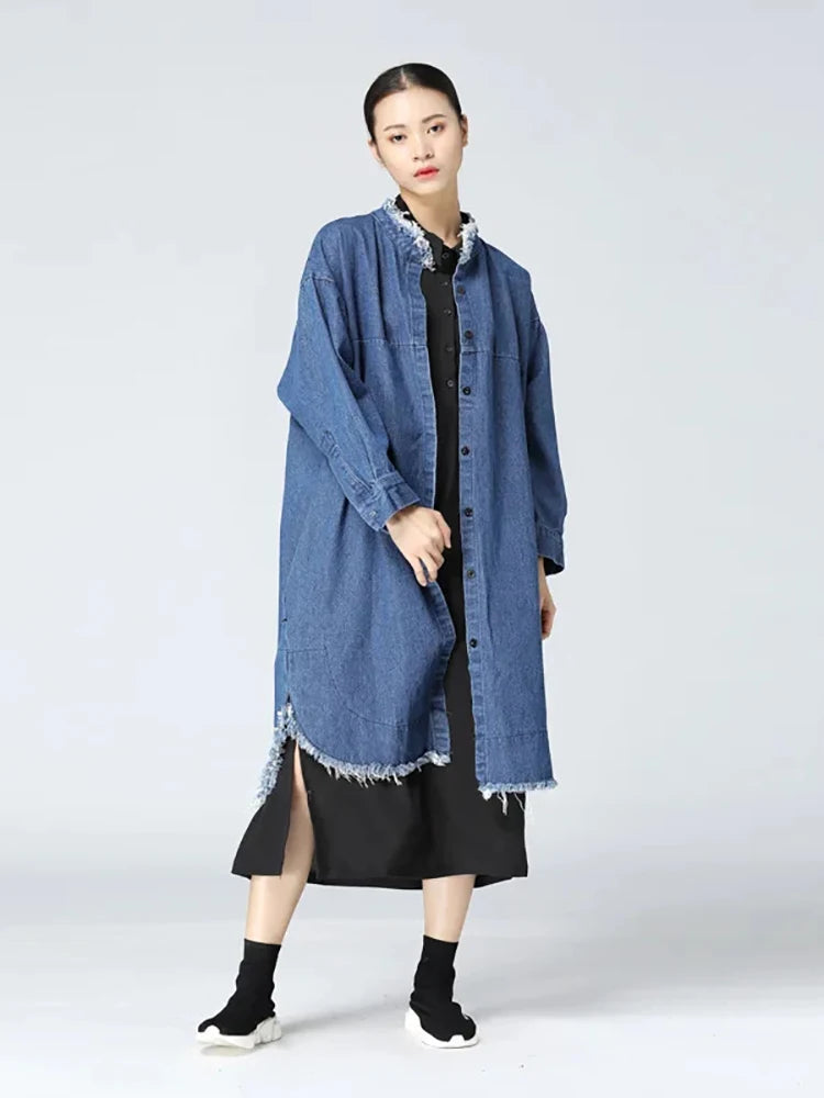 XITAO Cow Boy Style Loose Trench New Women Casual Solid Color Spring Batwing Sleeve Single Breasted Simplicity Long Coat KY655