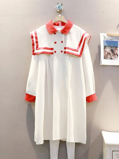 XITAO Fashion Casual Dress Loose Simplicity Contrast Color Splicing Turn-down Collar Pullover Women Spring New GWJ2990