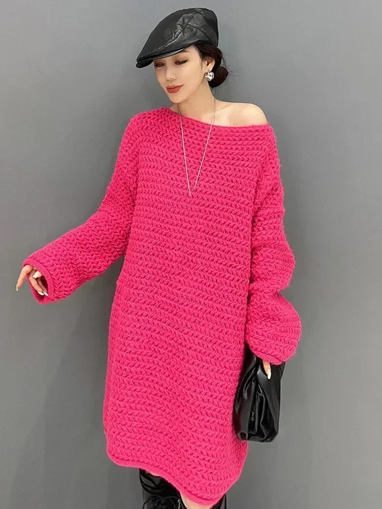 XITAO Loose Female Knitting Dress Casual Fashion Solid Color Slimming Women Spring New Arrival Simplicity Trend Dress HQQ1752