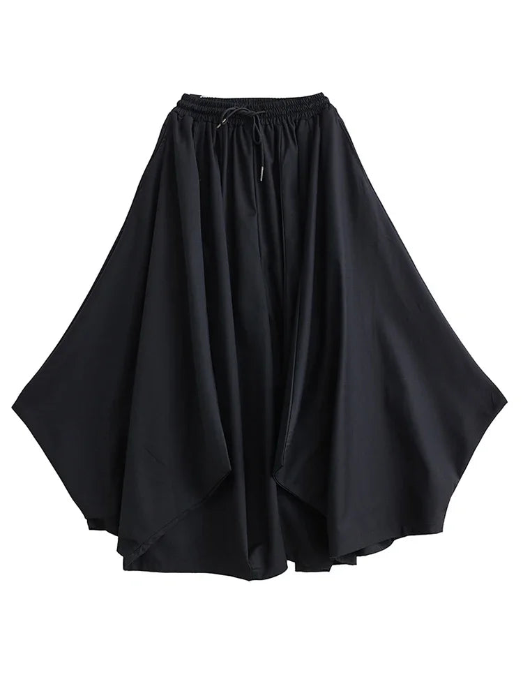 XITAO Personality Irregular Women Pants Layered Pleated Trouser Legs Design Black Loose Fashion Big Bloomer Pants DMJ3646