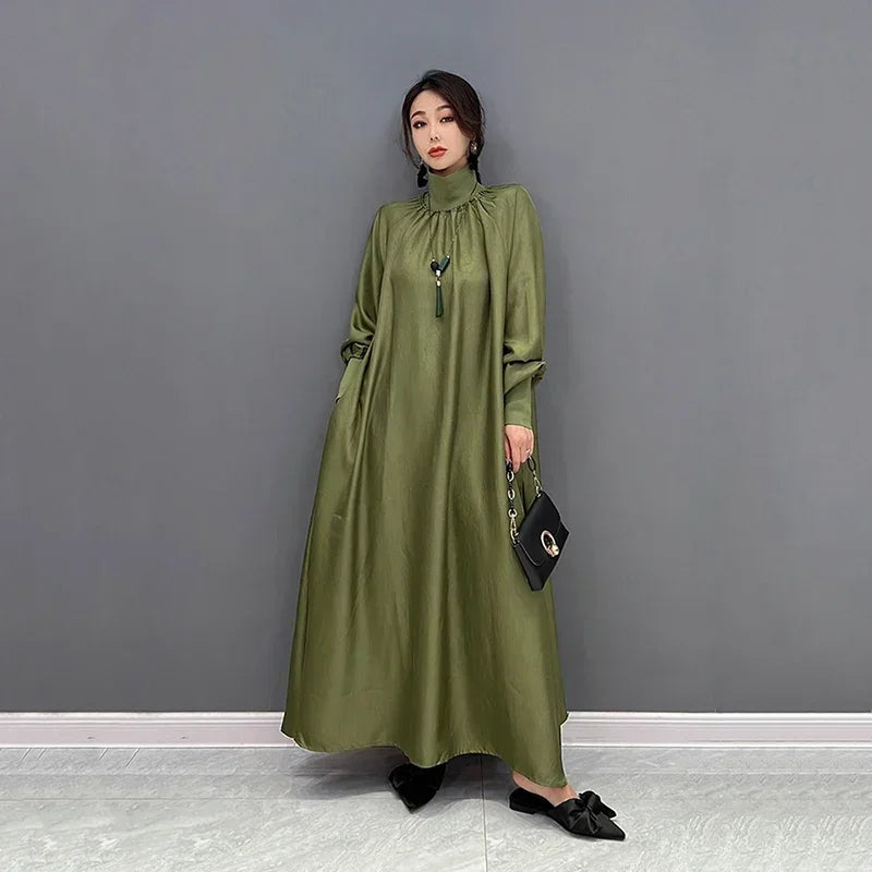 XITAO Turtleneck Temperament Dress Simplicity Solid Color Fashion Spring New Loose Long Sleeve Pullover Women Dress DZL2167