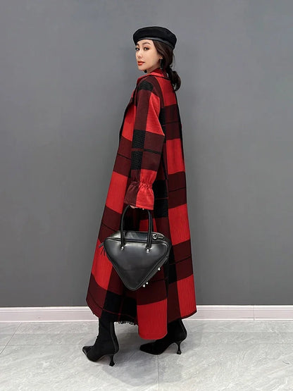 XITAO Plaid Bandage Women Tailored Coat Fashion Contrast Color Turn-down Collar Simplicity Coat Spring All-match New WLD13012