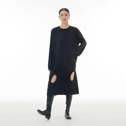 XITAO Fashion Hollow Out Dress Solid Color Simplicity Casual Women Personality Long Sleeve T-shirt Dress Sprint New WLD9484