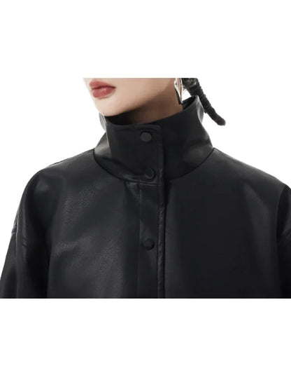 XITAO Fashion Pu Women Jackets Solid Color Loose Simplicity Stand Collar Jacket Coat 2024 Spring New All-match Top ZZ0261