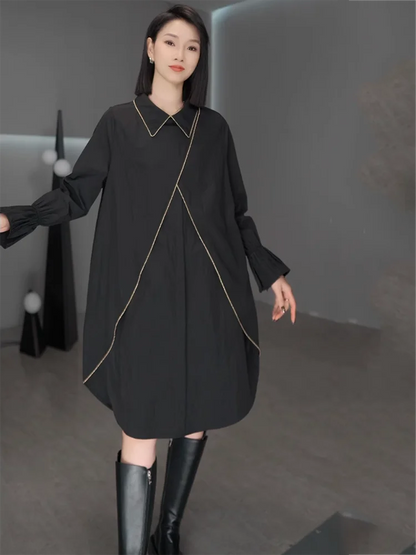 XITAO Trendy Full Sleeve False Two Pieces Dress Casual A-line Knee-length New Hong Kong Loose Fitting Spring Dress GMM1353