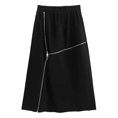 XITAO Irregular Zipper Splicing Skirt Black Casual Fashion Loose Women A-line Skirt Spring All-match New HQQ1919