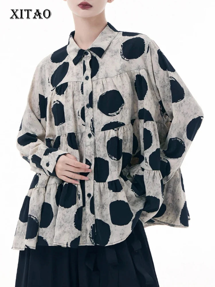 XITAO Full Sleeve Print Loose Shirt Casual Turn Down Collar Single Breasted All Match Spring Women New Shirt DMJ2350