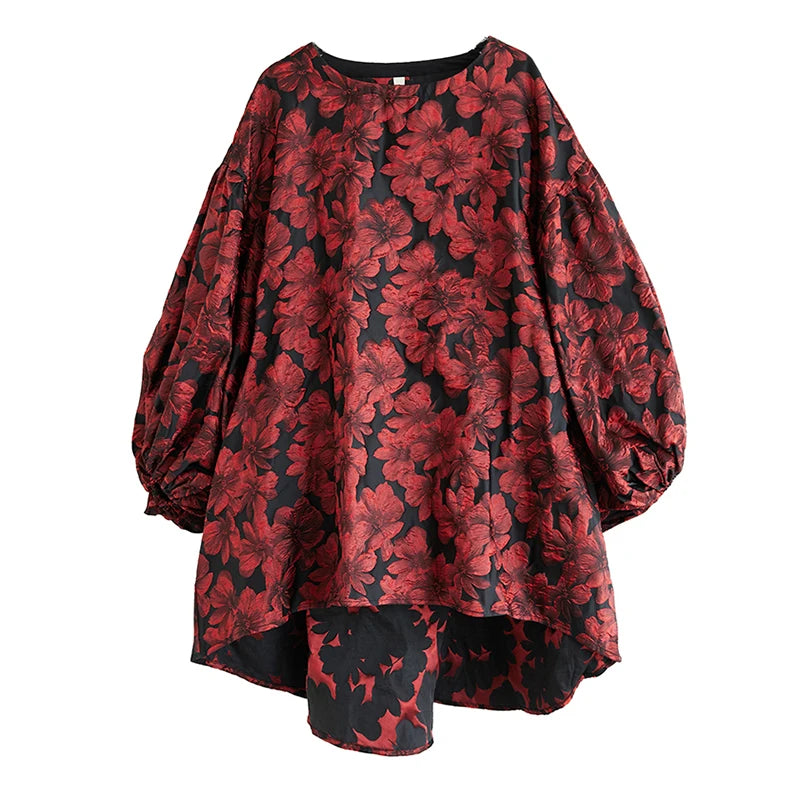 XITAO Loose Temperament Dress Casual Fashion Lantern Sleeve Women Autumn New Simplicity Asymmetric Trend O-neck Dress HQQ2397