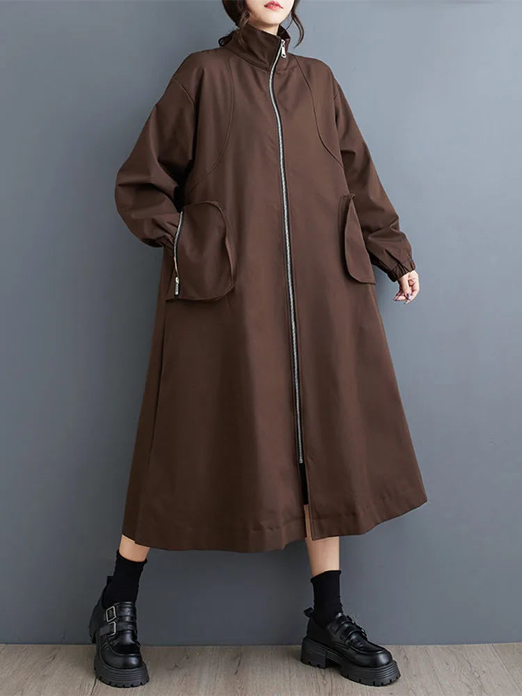 XITAO Popular Solid Color Loose Korean Full Sleeve Trench Temperament A-line Literary Style Female Coat All Match ZYY1046