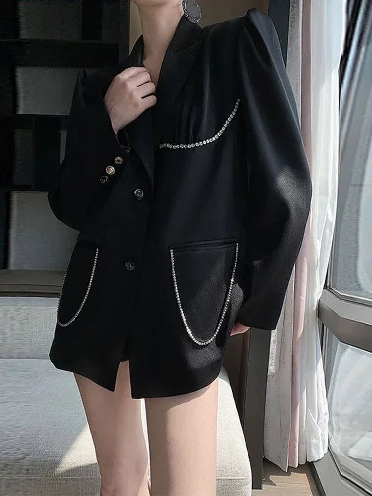 XITAO Black Blazer Fashion New Women Full Sleeve Single Breast Pocket Goddess Fan Casual Style Loose Spring Coat LDD1683