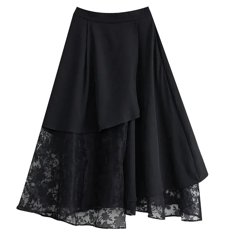 XITAO Asymmetrical Gauze Patchwork Skirt Black Loose Fashion Personality A-line Skirt Summer New Street Trendy Women WLD11722