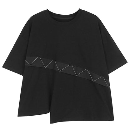 XITAO Asymmetrical Patchwork Geometric T-shirts Solid Color Short Sleeve Split O-neck Tops 2024 Summer New All Match GJ1018