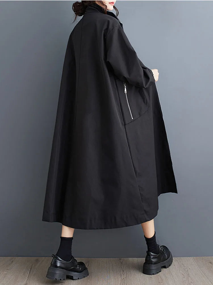 XITAO Popular Solid Color Loose Korean Full Sleeve Trench Temperament A-line Literary Style Female Coat All Match ZYY1046