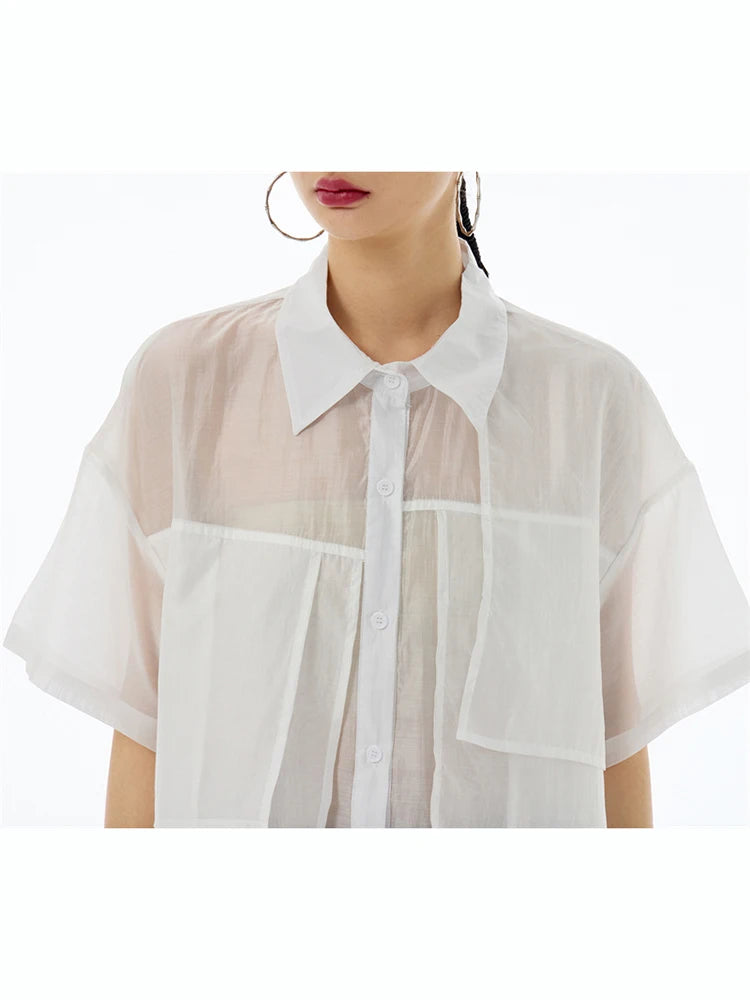 XITAO Irregular Patchwork Shirt Solid Color Loose Fashion Personality Casual Women Top 2024 Summer Street Trendy Shirt ZY8823