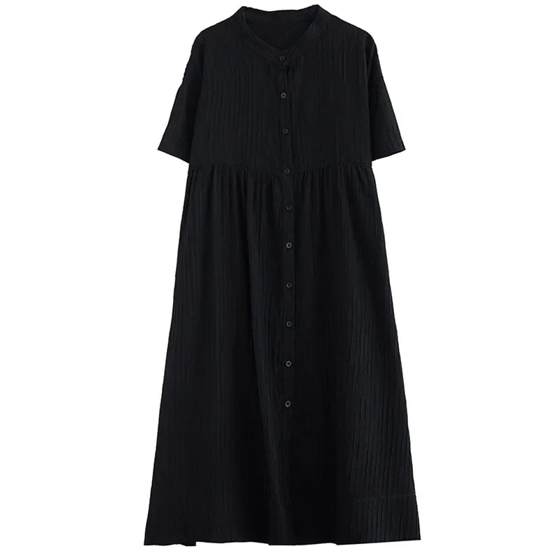 XITAO Loose Stand Collar Dress Temperament Appear Thin Summer New Arrival Casual Fashion Elegant Solid Color Dress HQQ0422