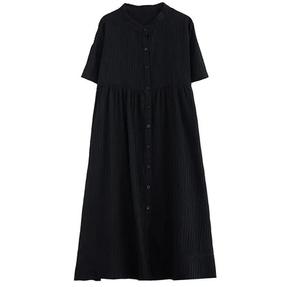 XITAO Loose Stand Collar Dress Temperament Appear Thin Summer New Arrival Casual Fashion Elegant Solid Color Dress HQQ0422