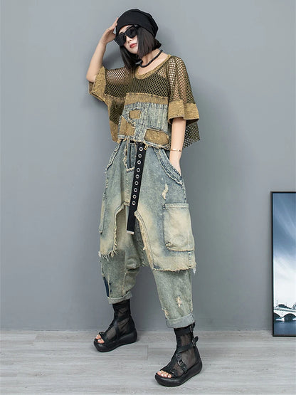 XITAO Patchwork Casual Pant Loose Fashion New Big Pocket Elastic Waist Solid Color Personality Spring Cross-pants DMJ4083