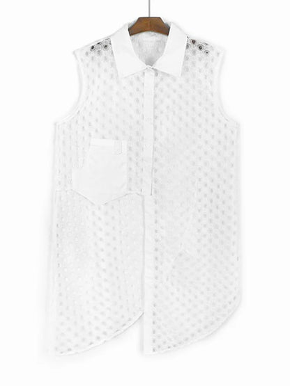 XITAO Loose Asymmetric Sleeveless Shirt Personality Hollow Out Women Summer New Irregular All-match Patchwork Top ZY8858