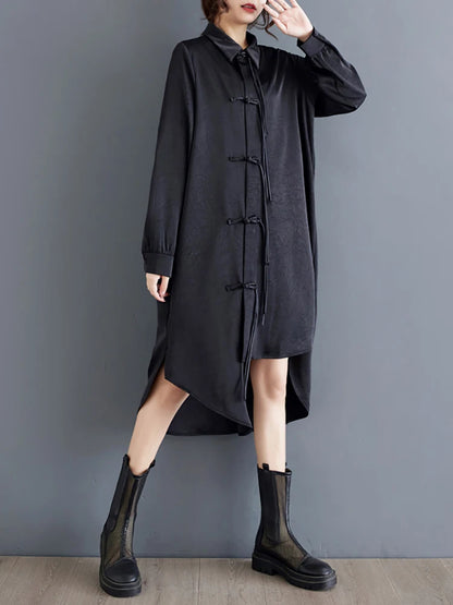 XITAO Casual A-line Solid Color Full Sleeve Dress Mid-calf Turn-down Collar Single Breasted New Personality Women Dress GMM1043