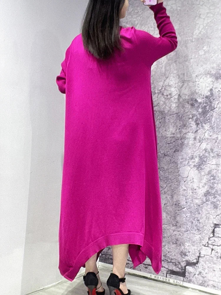 XITAO Knitting Dress Solid Color Casual Long Sleeve Turtleneck Pullover Women Sweater Dress 2023 Spring Autumn All-match WMD3457